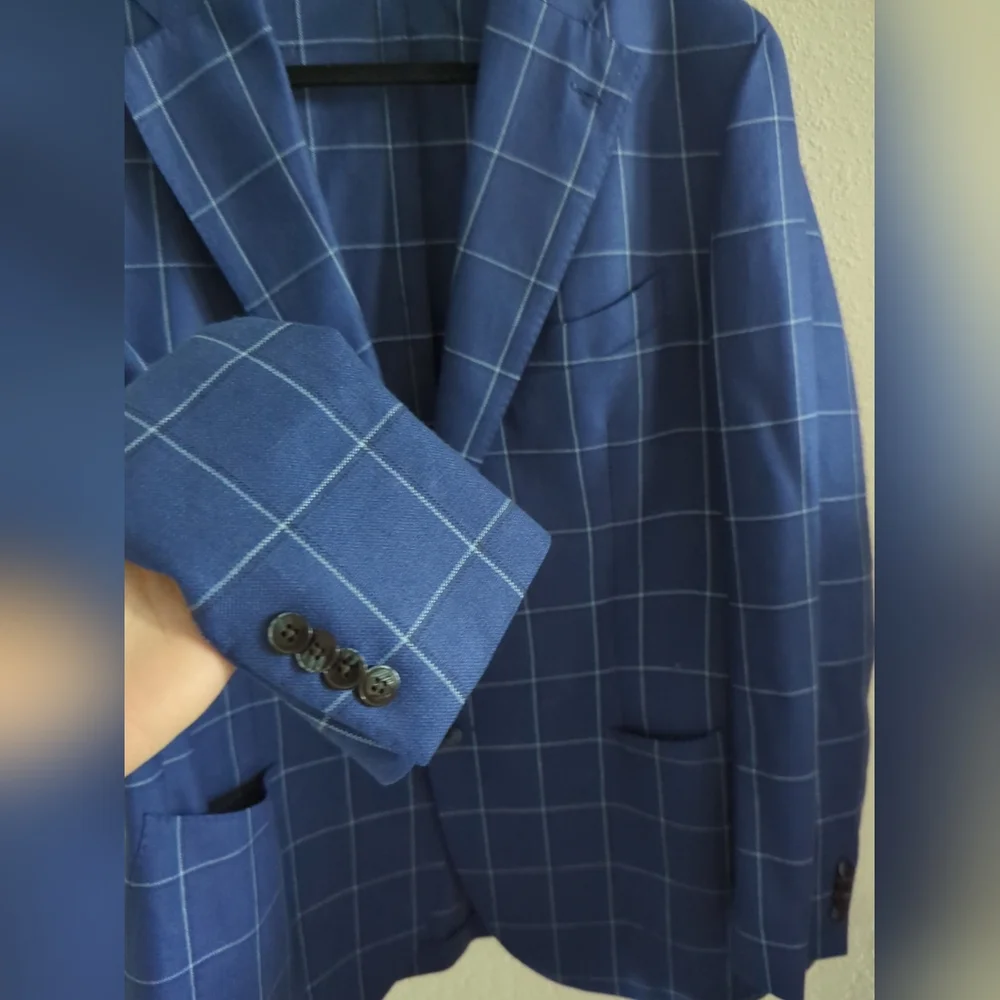 L.B.M. 1911 Italian Wool Silk Viscose Windowpane Blazer Sport Coat  56R